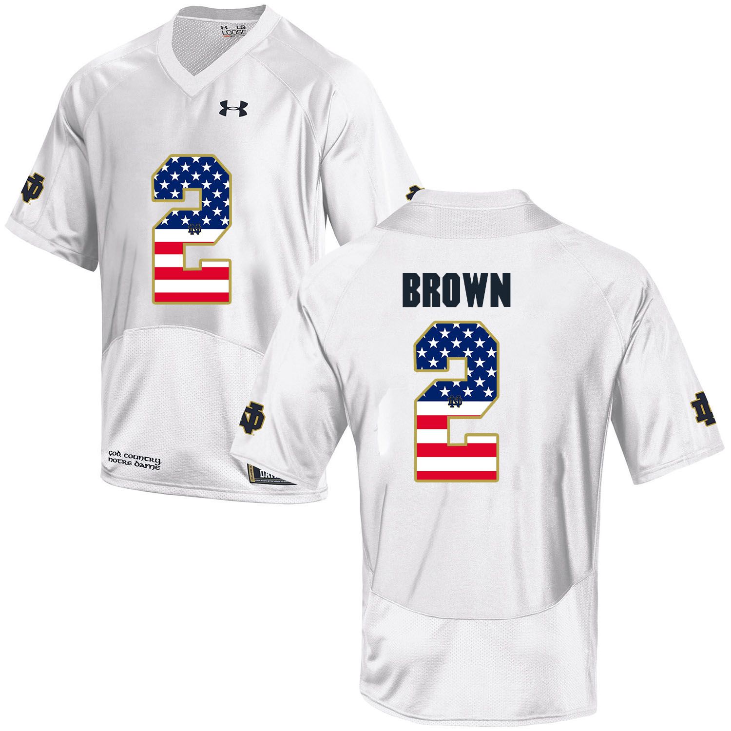 Men Norte Dame Fighting Irish #2 Brown White Flag Customized NCAA Jerseys